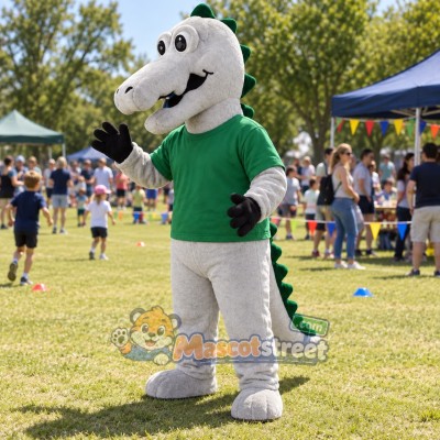White Crocodile Mascot Costume with Green Shirt White Crocodile Mascot Costume with Green Shirt