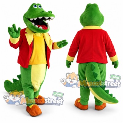 Green Crocodile Mascot Costume with Red Jacket