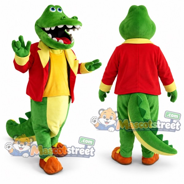 Green Crocodile Mascot Costume with Red Jacket