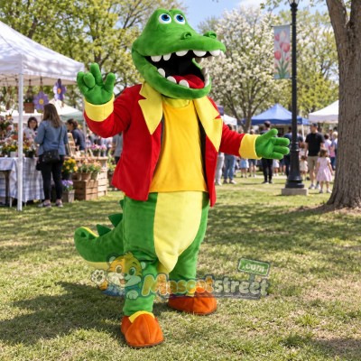 Green Crocodile Mascot Costume with Red Jacket