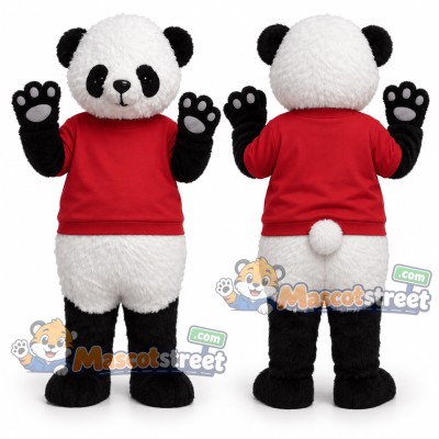 Panda Mascot Costume with Red Shirt