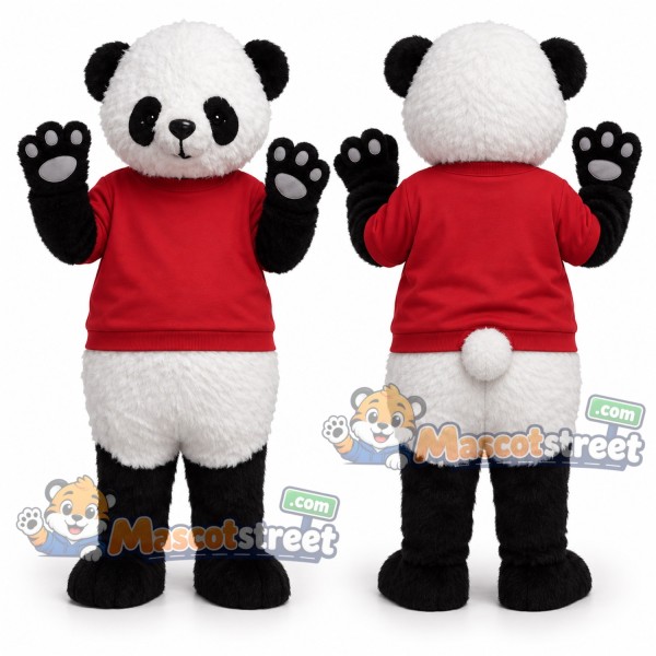 Panda Mascot Costume with Red Shirt