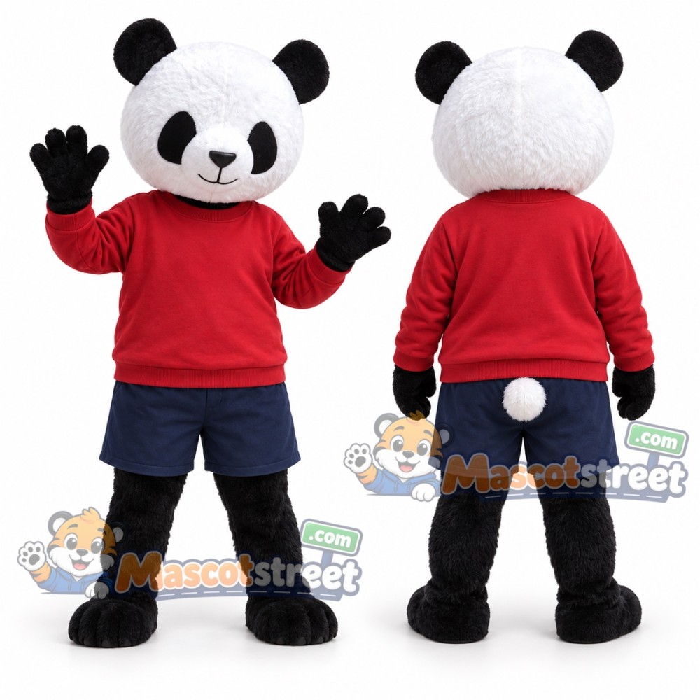 Panda Mascot Costume with Red Shirt