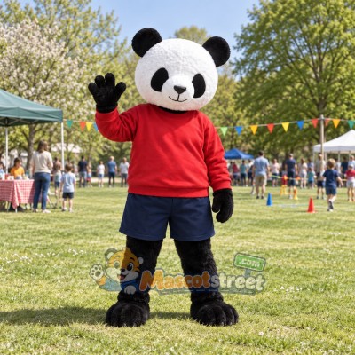 Panda Mascot Costume with Red Shirt