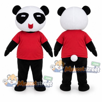 Panda Mascot Costume with Red Shirt