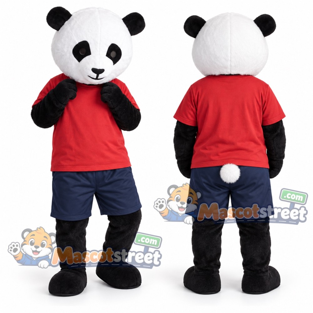 Panda Mascot Costume with Red Shirt Panda Mascot Costume with Red Shirt