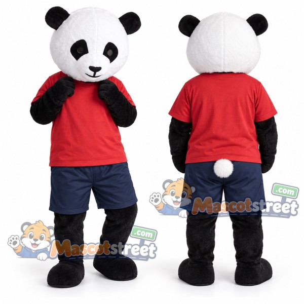 Panda Mascot Costume with Red Shirt