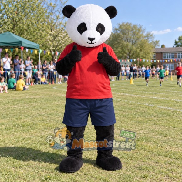 Panda Mascot Costume with Red Shirt