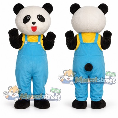 Panda Mascot Costume with Blue Overalls