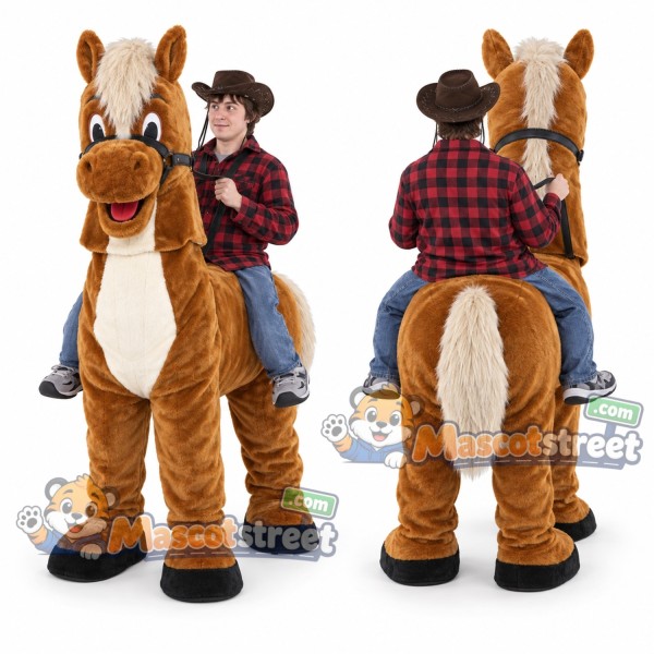 Horse and Cowboy Rider Mascot Costume with Plaid Shirt