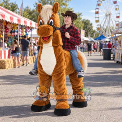 Horse and Cowboy Rider Mascot Costume with Plaid Shirt Horse and Cowboy Rider Mascot Costume with Plaid Shirt