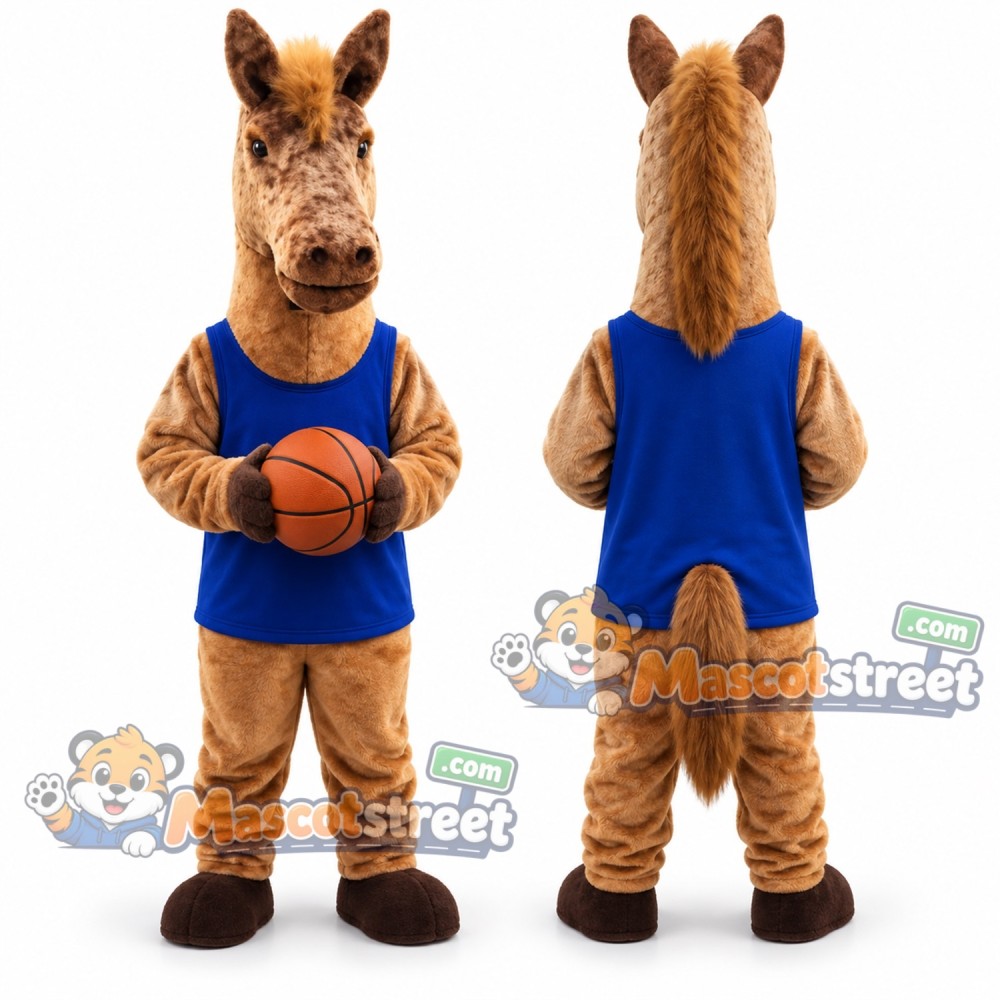 Brown Horse Mascot Costume with Basketball Uniform