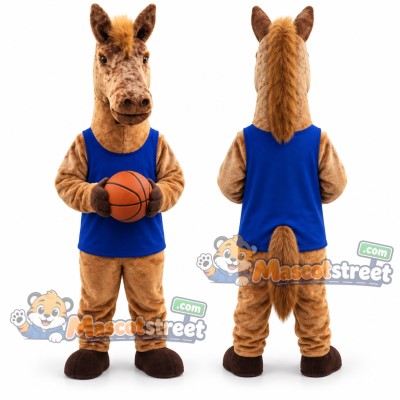 Brown Horse Mascot Costume with Basketball Uniform
