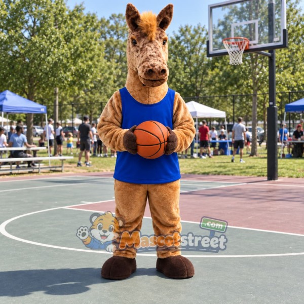 Brown Horse Mascot Costume with Basketball Uniform