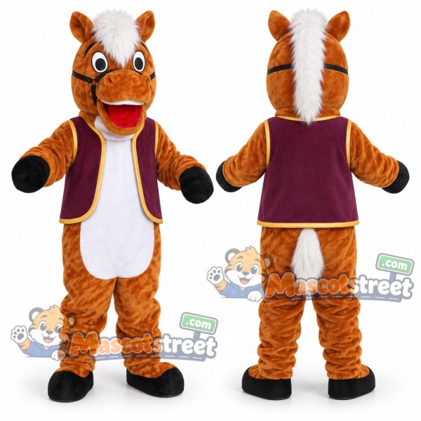 Orange Horse Mascot Costume with Purple Vest