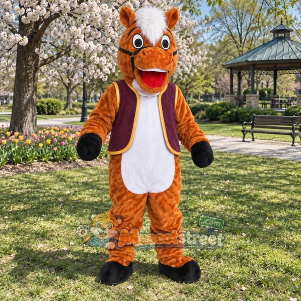 Orange Horse Mascot Costume with Purple Vest