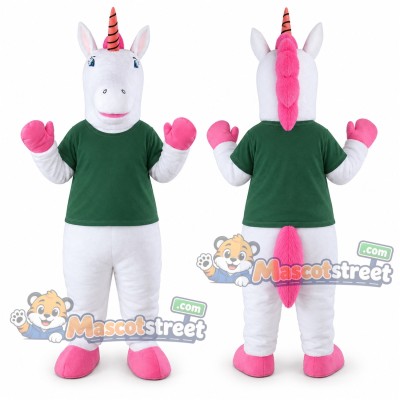White Unicorn Mascot Costume with Green Shirt