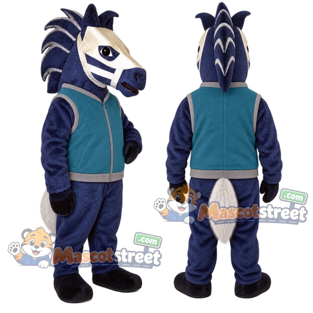 Navy Horse Mascot Costume with Teal Jacket