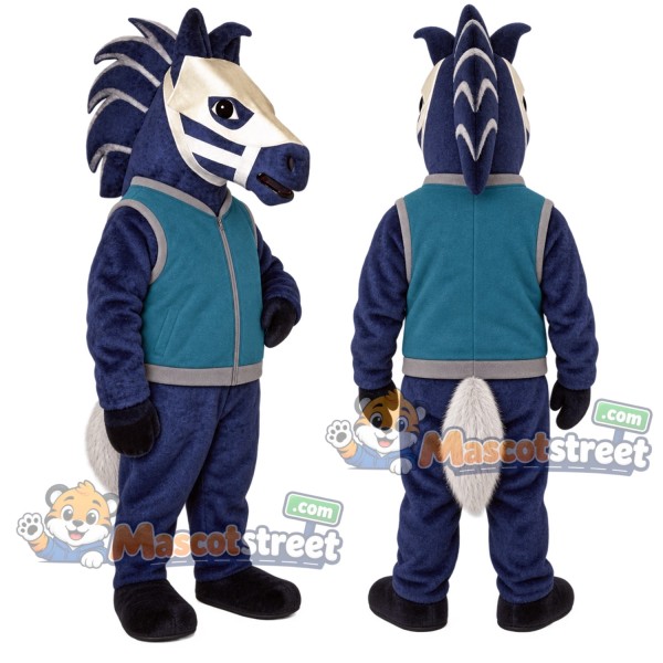 Navy Horse Mascot Costume with Teal Jacket