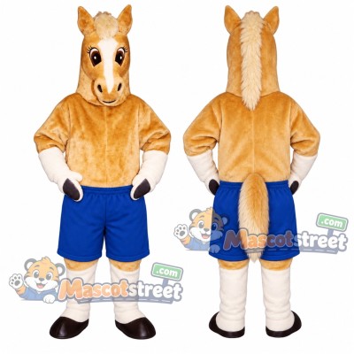 Golden Horse Mascot Costume with Blue Shorts