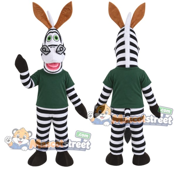 Zebra Mascot Costume with Green Shirt
