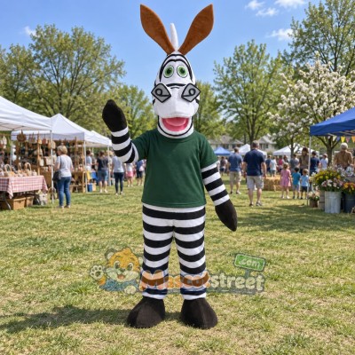 Zebra Mascot Costume with Green Shirt Zebra Mascot Costume with Green Shirt