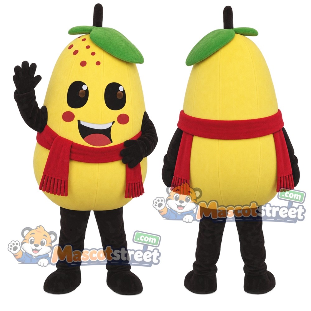 Yellow Pear Mascot Costume with Red Scarf