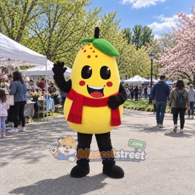 Yellow Pear Mascot Costume with Red Scarf