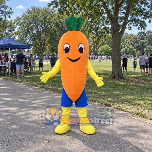 Orange Carrot Mascot Costume with Blue Shorts
