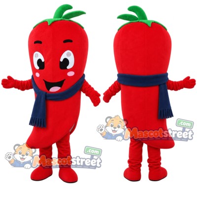 Red Chili Pepper Mascot Costume with Navy Scarf