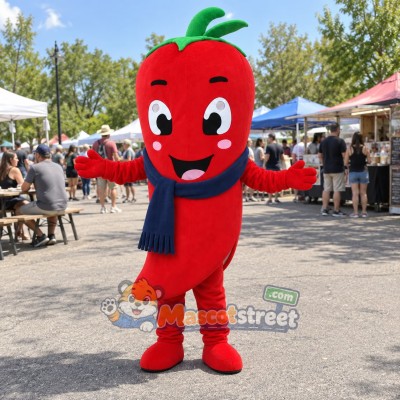 Red Chili Pepper Mascot Costume with Navy Scarf