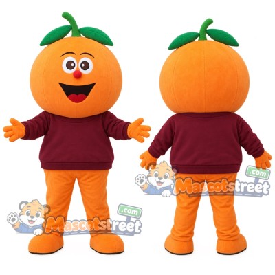 Orange Fruit Mascot Costume with Burgundy Sweatshirt Orange Fruit Mascot Costume with Burgundy Sweatshirt