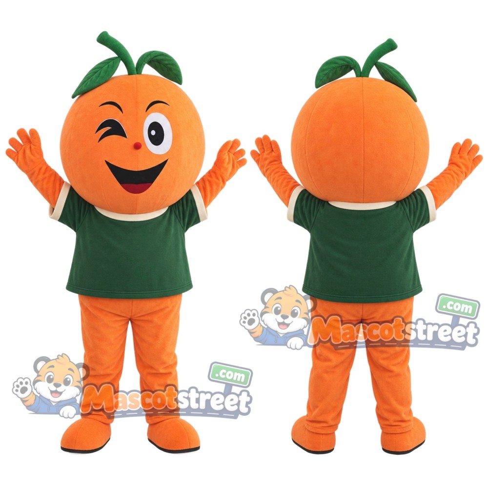 Orange Fruit Mascot Costume with Green Shirt Orange Fruit Mascot Costume with Green Shirt