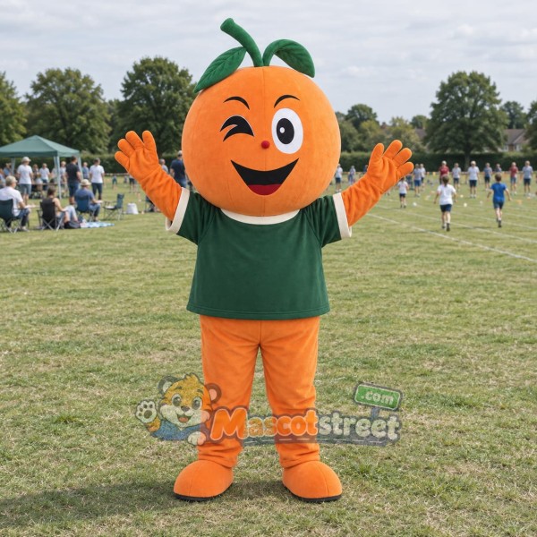 Orange Fruit Mascot Costume with Green Shirt