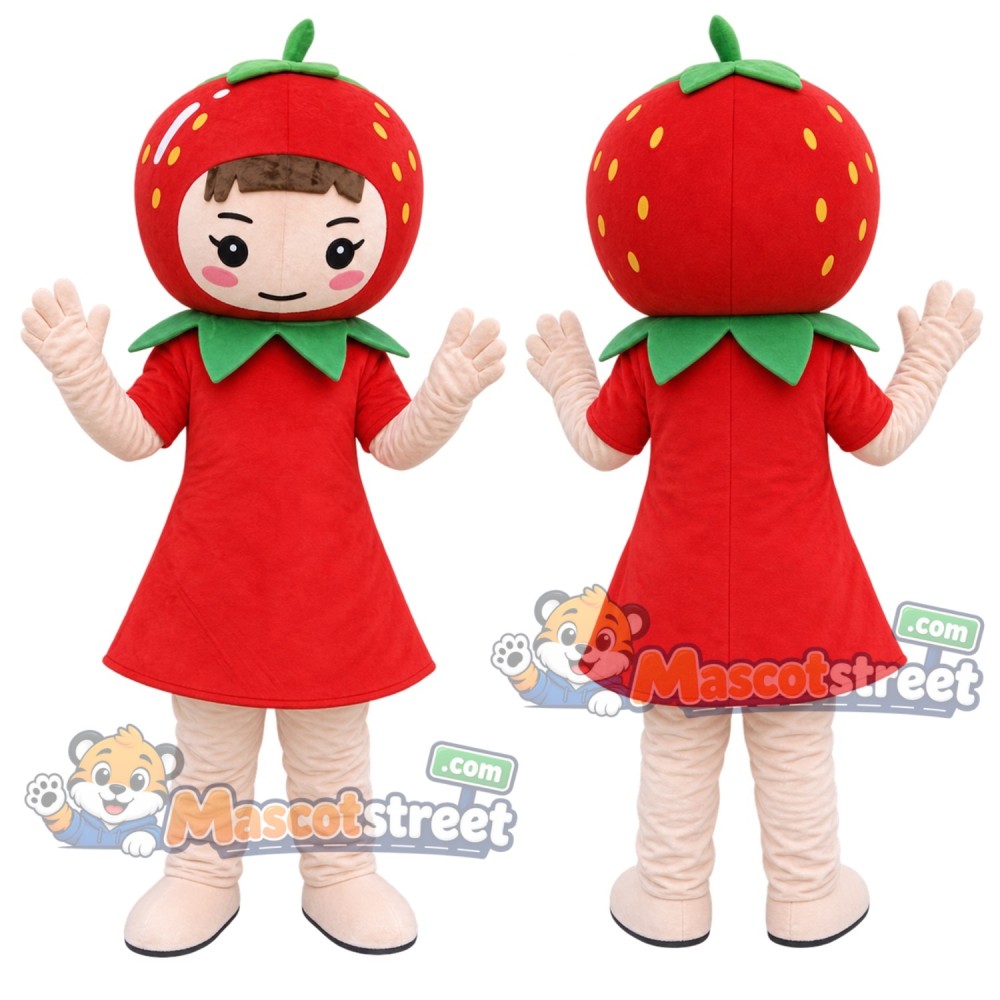 Strawberry Girl Mascot Costume with Red Dress