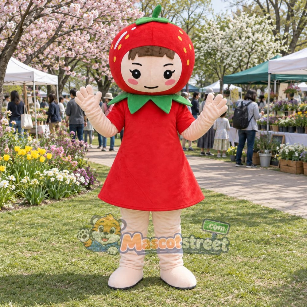 Strawberry Girl Mascot Costume with Red Dress