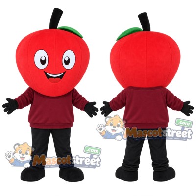 Red Apple Mascot Costume with Burgundy Sweatshirt Red Apple Mascot Costume with Burgundy Sweatshirt