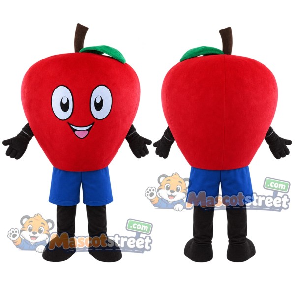 Red Apple Mascot Costume with Blue Shorts
