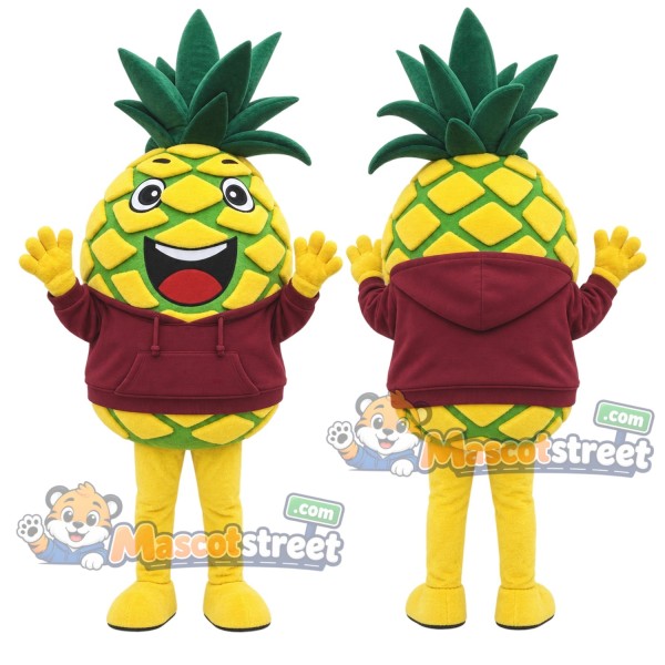 Pineapple Mascot Costume with Burgundy Sweatshirt