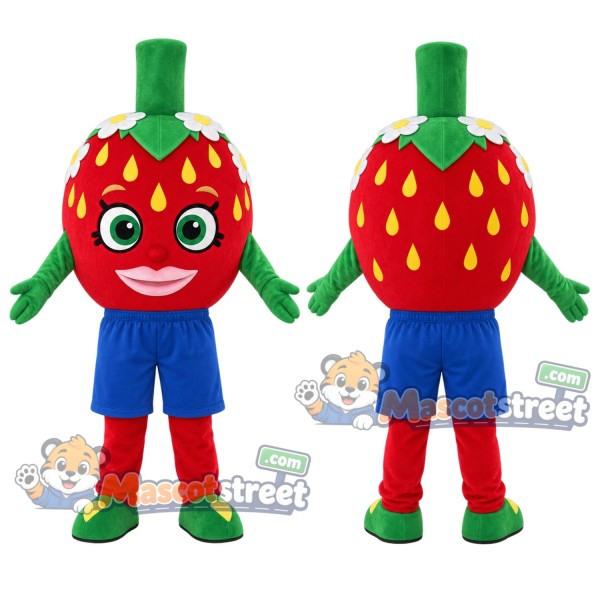 Strawberry Mascot Costume with Blue Shorts