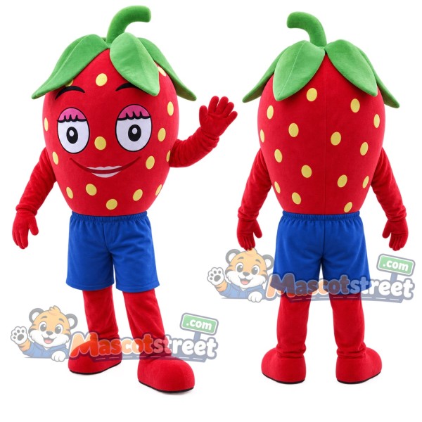 Strawberry Mascot Costume with Blue Shorts