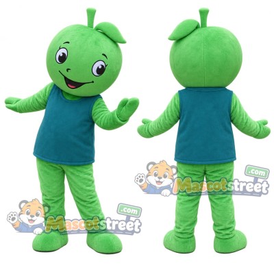 Green Apple Mascot Costume with Teal Shirt
