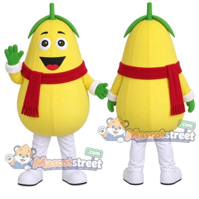 Yellow Pear Mascot Costume with Red Scarf