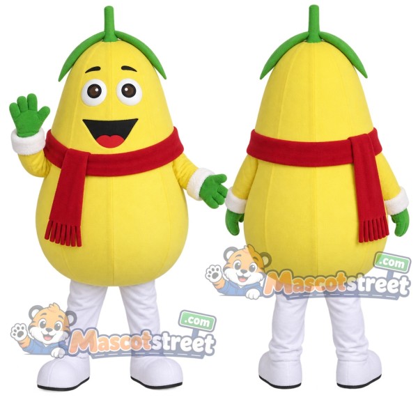 Yellow Pear Mascot Costume with Red Scarf