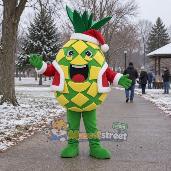 Pineapple Mascot Costume with Santa Jacket and Hat