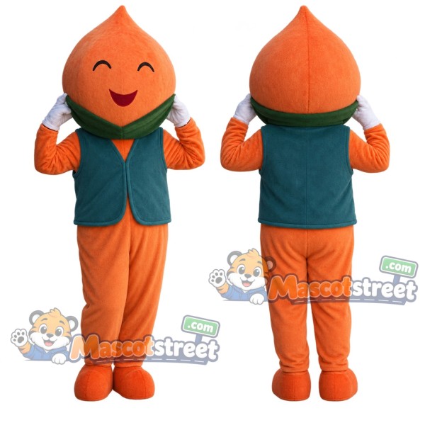 Peach Mascot Costume with Teal Vest