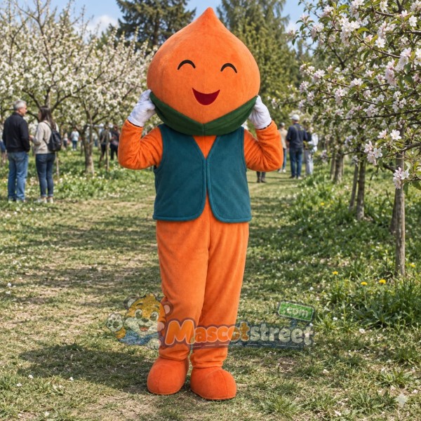 Peach Mascot Costume with Teal Vest