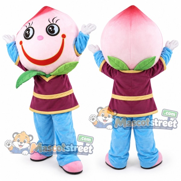 Pink Peach Mascot Costume with Purple Tunic