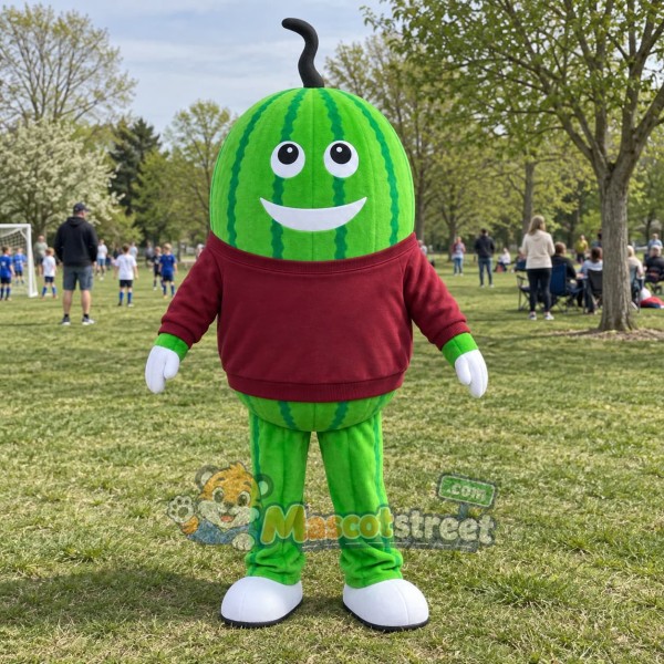 Watermelon Mascot Costume with Burgundy Sweatshirt