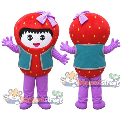 Strawberry Girl Mascot Costume with Teal Vest Strawberry Girl Mascot Costume with Teal Vest